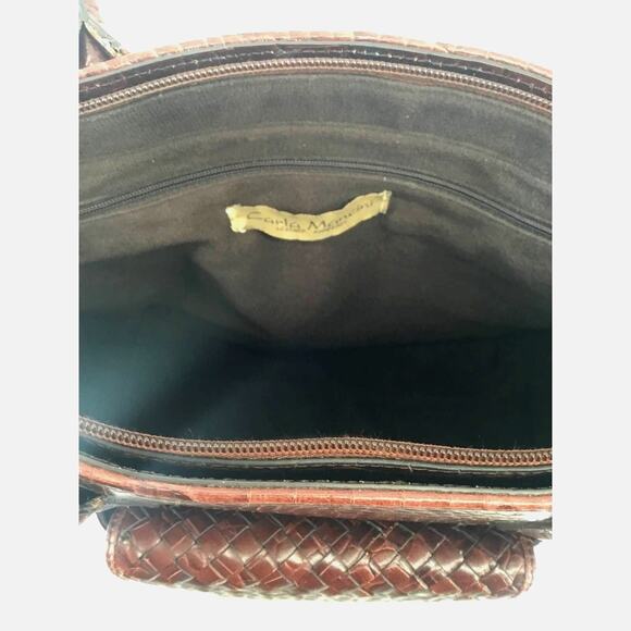 Carla Mancini Woven Croc Leather Tote Bag Brown 12" Vintage Italian Handbag - Picture 5 of 5